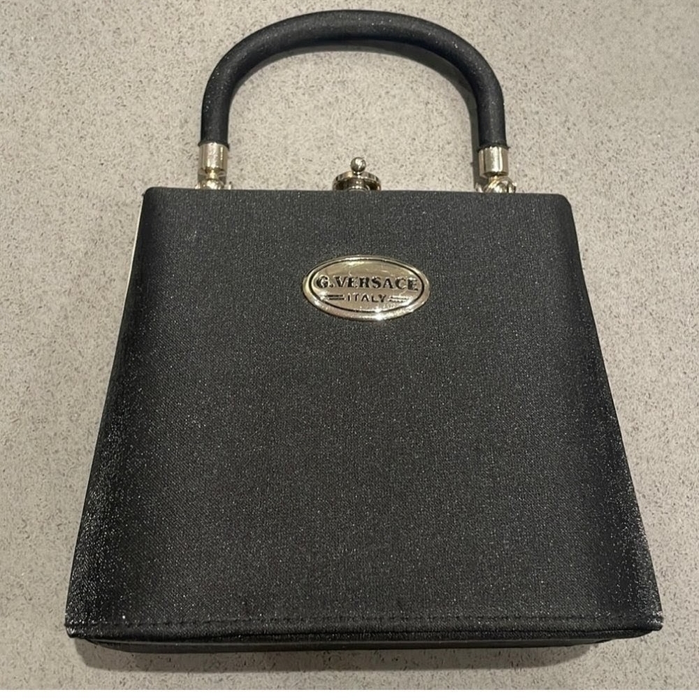 Versace Small Black Satchel with Silver Accents